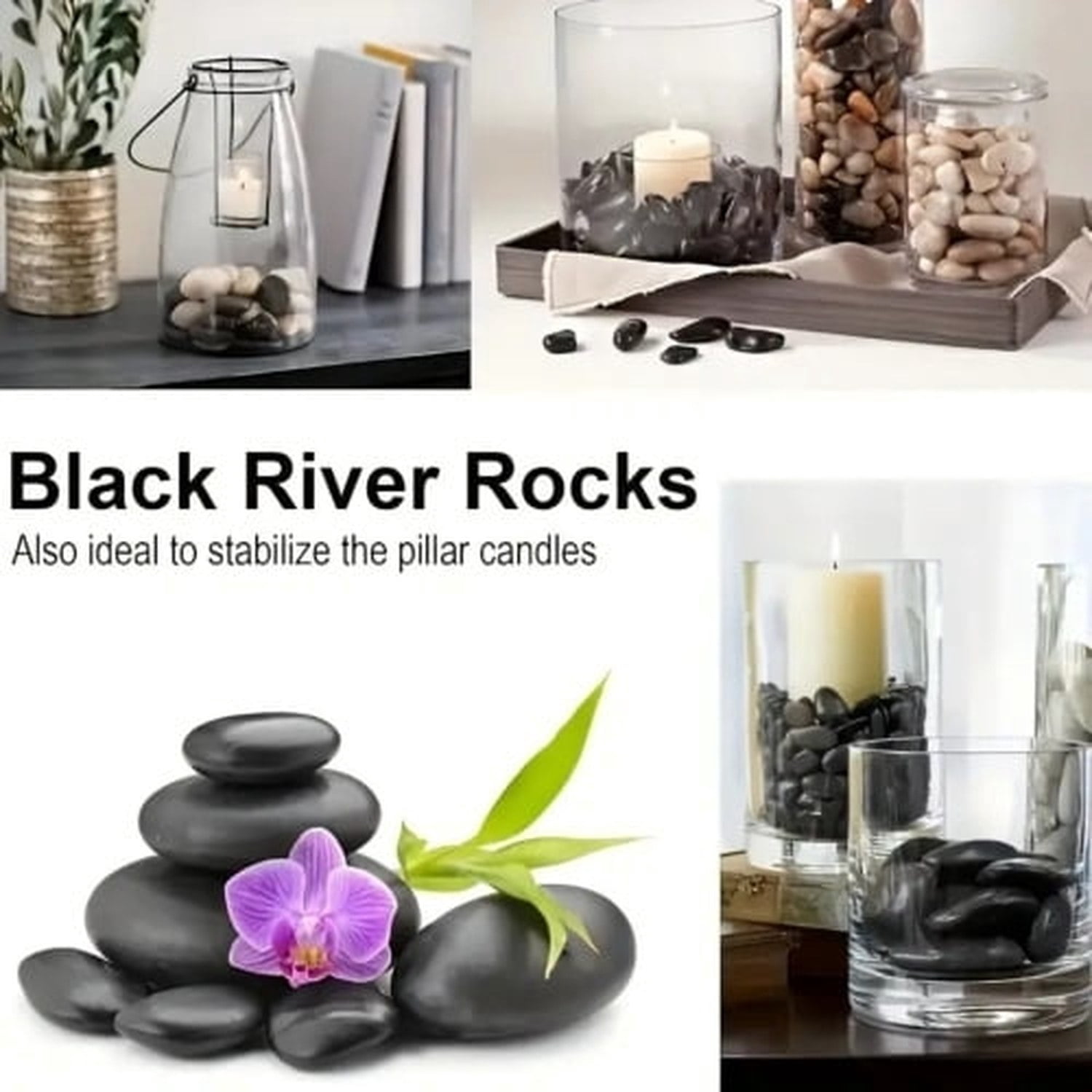 38lbs Black River Rocks, 2-3 Inch Polished Pebbles. Ideal For Plant Decoration, Vase Filling, Aquarium Landscaping, And Various Indoor Outdoor Decoration