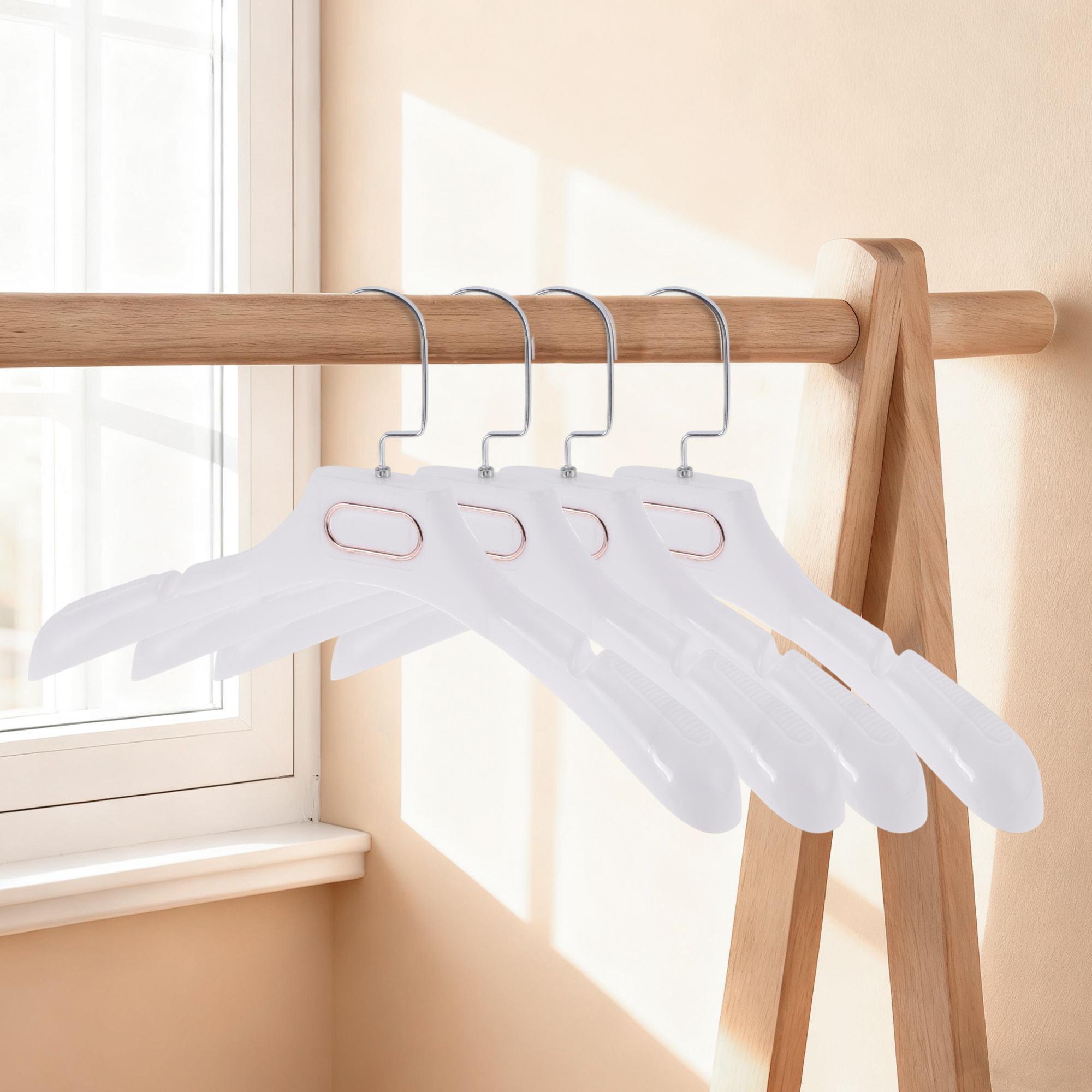 Unique Bargains 4 Pcs Clothes Hanger Space-saving Flat Hook Garment Hanger White