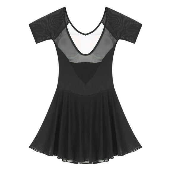 Miutii Womens Ballet Dance Dress Sheer Mesh Skirted Leotard Gymnastics Bodysuits Ballerina Outfit Black S