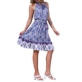 thumbnail image 4 of Vestido bohemio floral INSPIRE CHIC para el verano de mujeres, vestido sin mangas con cuello halter y cinturón M Azul Púrpura, 4 of 6