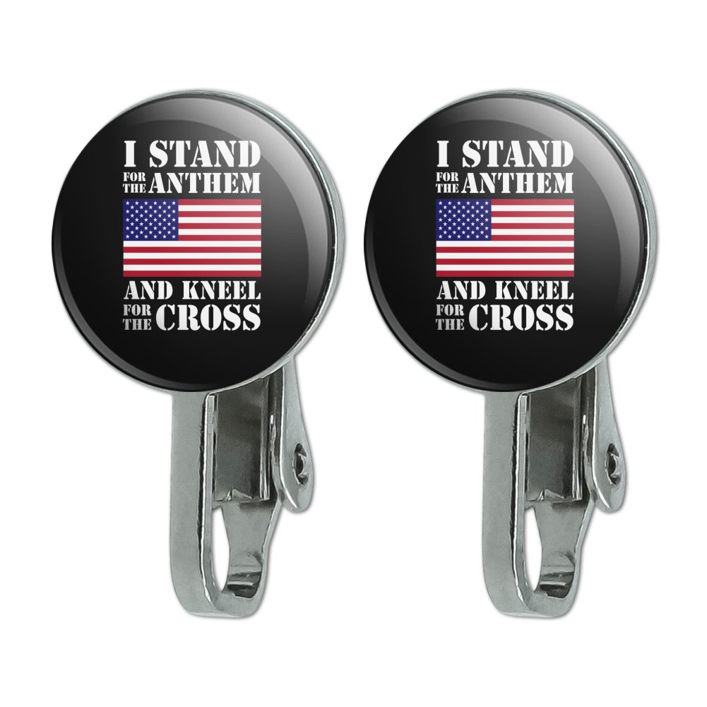 I Stand For The Flag Kneel Cross USA American Flag Patriotic Novelty Clip-On Stud Earrings