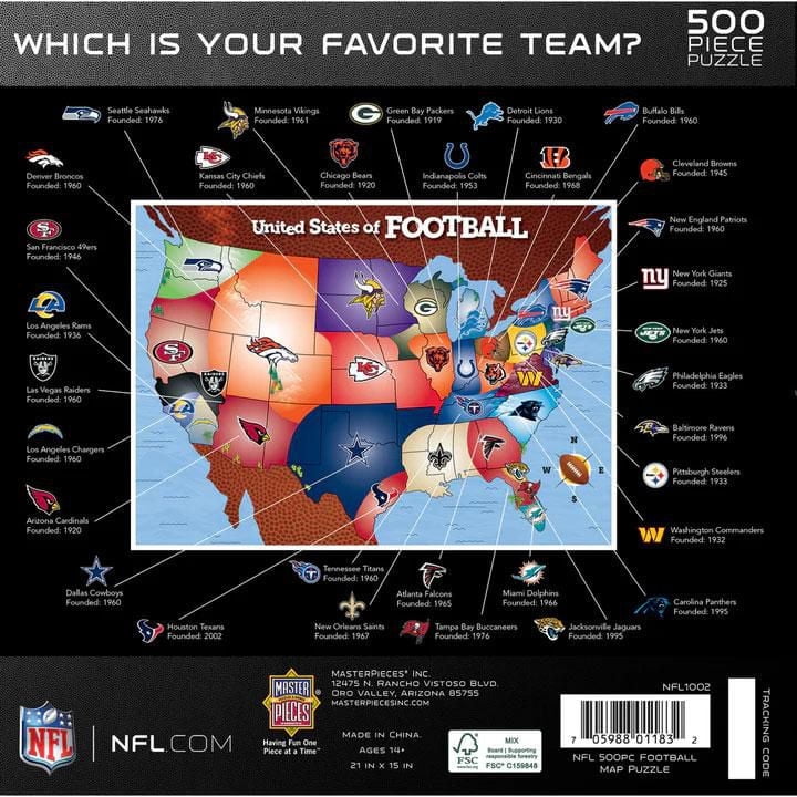 Masterpieces Puzzle Company NFL - Carte De La Ligue Casse-Tête De 500 Pièces