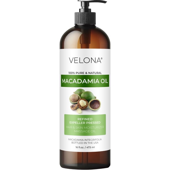 Macadamia Nut Oil by Velona - 16 Fl Oz | 100% Pure and Natural Carrier Oil | Refined | Cooking, Skin, Hair, Body & Face Moisturizing | Use Today - Enjoy Results