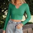 thumbnail image 5 of AherBiu Crop Tops for Women Long Sleeve Tops Ribbed Notch V Neck Stretchy Basic Layer Tee Shirts, 5 of 5