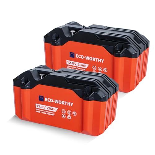 ECO-WORTHY 2 Pack Portable 12V 20AH LiFePO4 Battery, Lithium Deep Cycle Rechargeable Battery, Built-in BMS, 4000+ Cycles,Perfect for Outdoor Camping Fishing Marine Trolling Motor Fishfinder RV