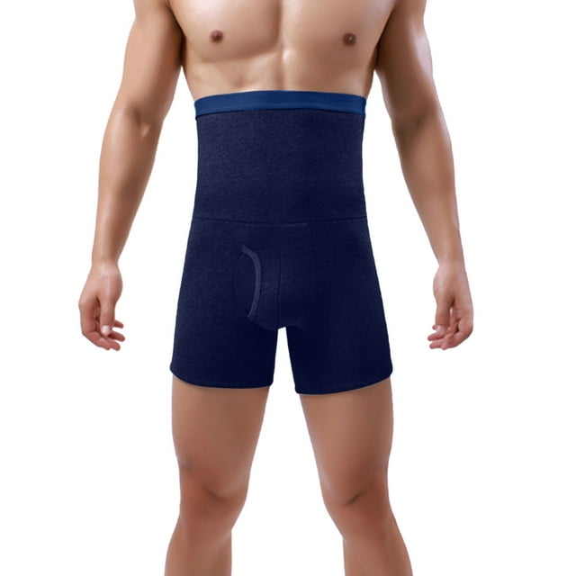 Men's High Waisted Thermal Underwear Solid Color Comfortable Warm Winter Flat Shorts Plus Size Blend