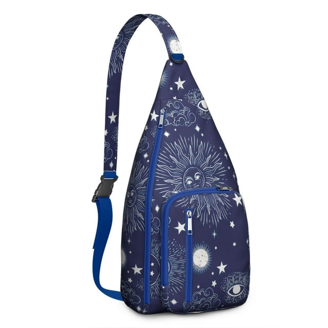 Gothic Celestial Sling Backpack - Dark Moon & Sun Design, Multi-Functional Pack for Cycling & Nighttime Commute