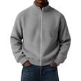 thumbnail image 2 of Fmbrln Mens Solid Color Sweatshirt Zip Up Stand Collar Knit Jacket Fall Winter Long Sleeve Fashion Tops Dark Gray 5XL, 2 of 6