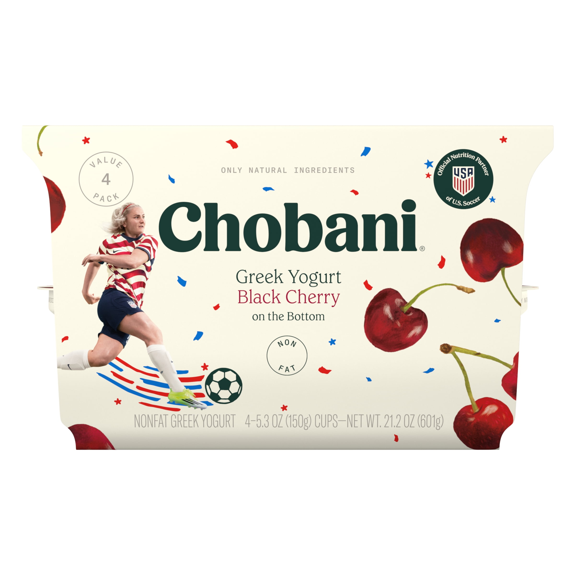 Chobani Non-Fat Greek Yogurt Black Cherry on The Bottom 5.3 oz 4 Pack
