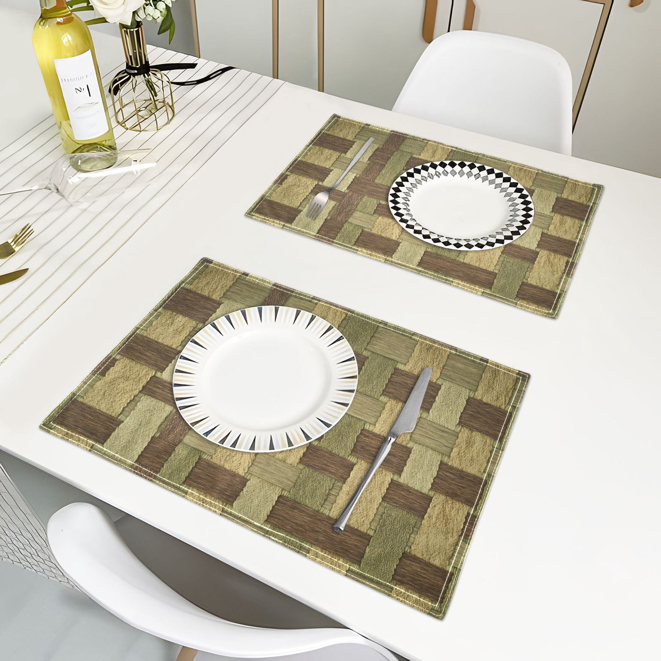 Wooden Texture Pattern Placemats Set of 6 Coffee Mats, Non Slip Backing 18x12 Inch for Home and Restaurants