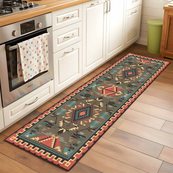 2'x6' Rug Runners for Hallways Kitchen, Vintage Southwest Non Slip Entryway Beside Floor Carpet Runner, Ethnic Modern Geometric Washable Laundry Room Bedroom Throw Rugs Mat for Family Pet