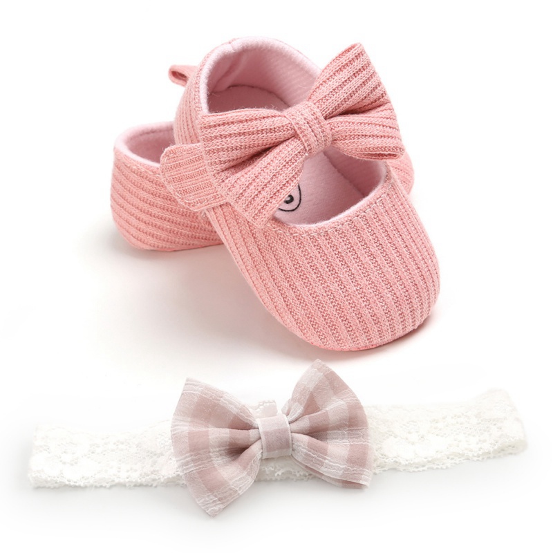 2pcs/Set Newborn Baby Girl Princess Mary Jane Shoes Toddler Infant Wedding Dress Flat Shoes with Free Headband - image 3 of 4