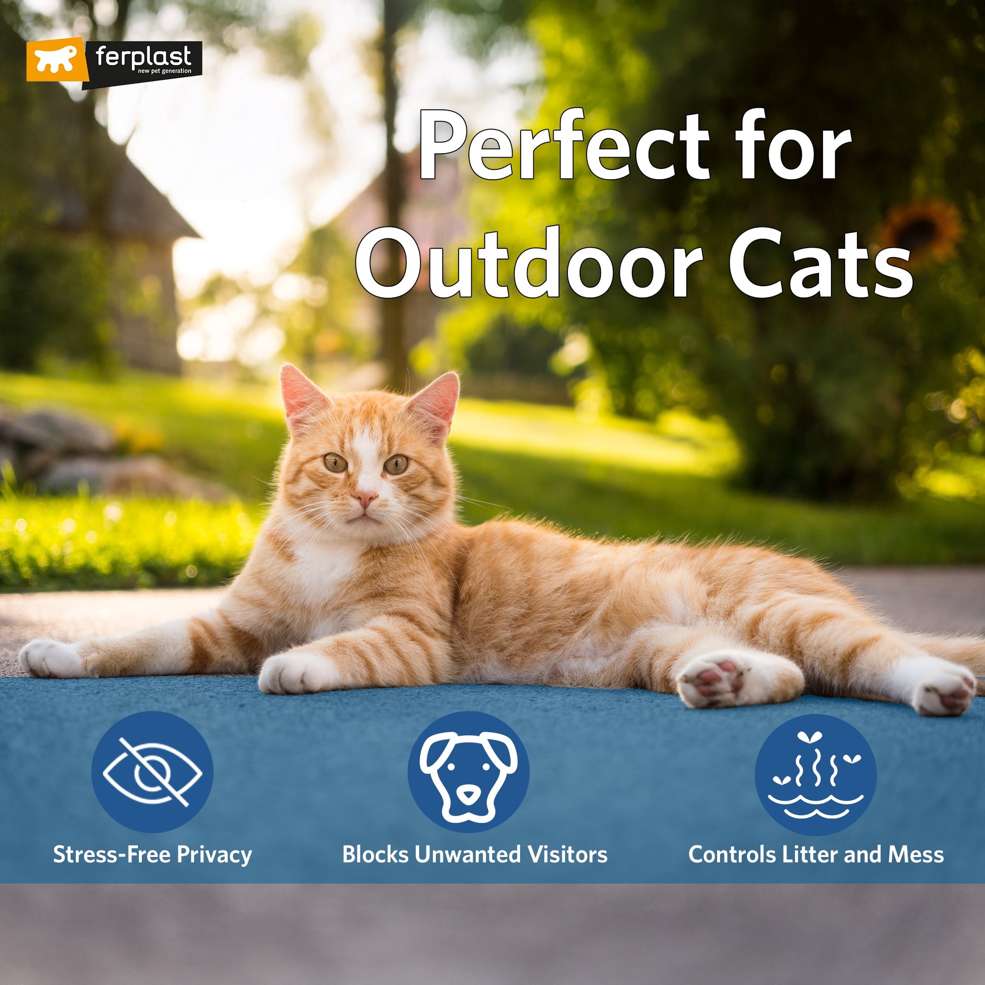 Ferplast Cosmic Outdoor Cat Litter Box - Waterproof Dog-Proof Cat Toilet with Tunnel Entry, High-Sided Base for Litter Containment, Easy-Clean Design, Durable Thermoplastic Resin in Red