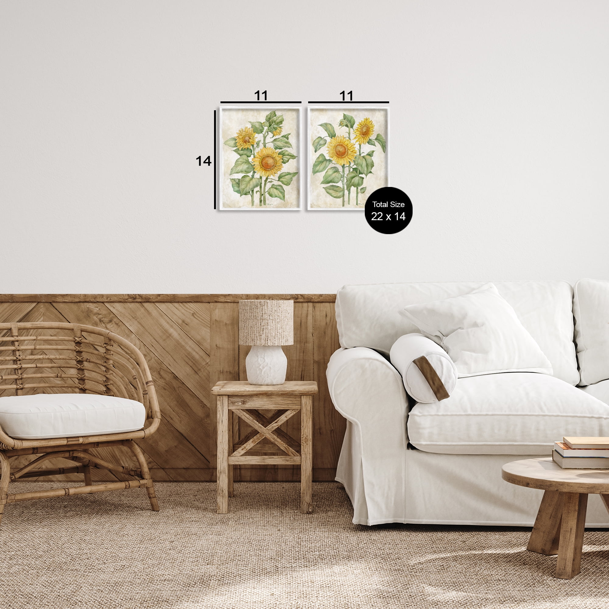 Stupell Industries Floral Journal Sunflower Studies 2 Piece White Framed Giclee Art Set, design by Paul Brent