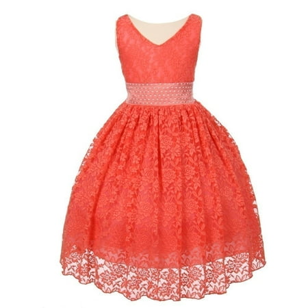 Shanil Inc. - Little Girls Coral Heavy Spandex Lace Pearl Accented ...