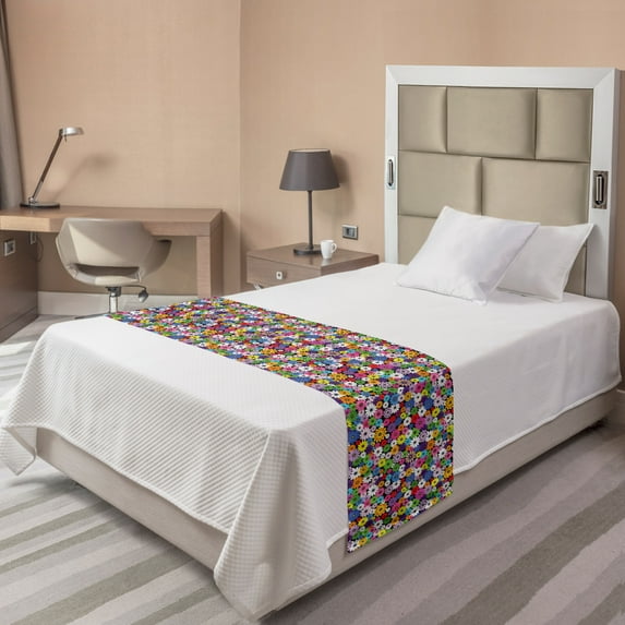 Flower Bed Runner, Floral Vivid Pattern with Colorful Flowers Daisies Wildflowers Cheerful Natural, Decorative Accent Bedding Scarf for Hotels Homes and Guestrooms, Twin, Multicolor, by Ambesonne