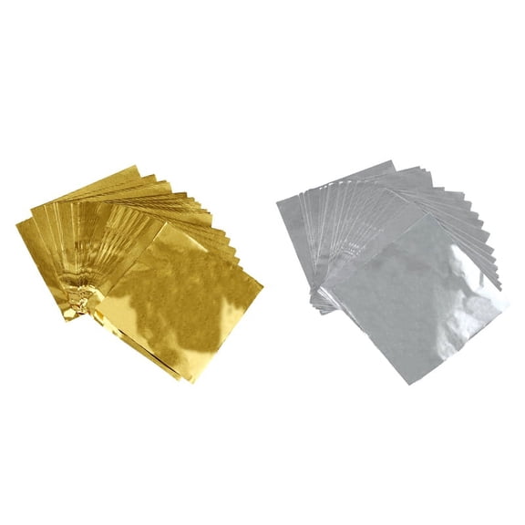 200Pcs Cute Sweets Candy Package Foil Paper Chocolate Lolly Foil Wrappers Square, 100Pcs Silver & 100Pcs Gold