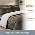 thumbnail image 2 of Swift Home 3PC Reversible Warm Plush Sherpa Faux Micromink Comforter Set, Chocolate, King, 2 of 6
