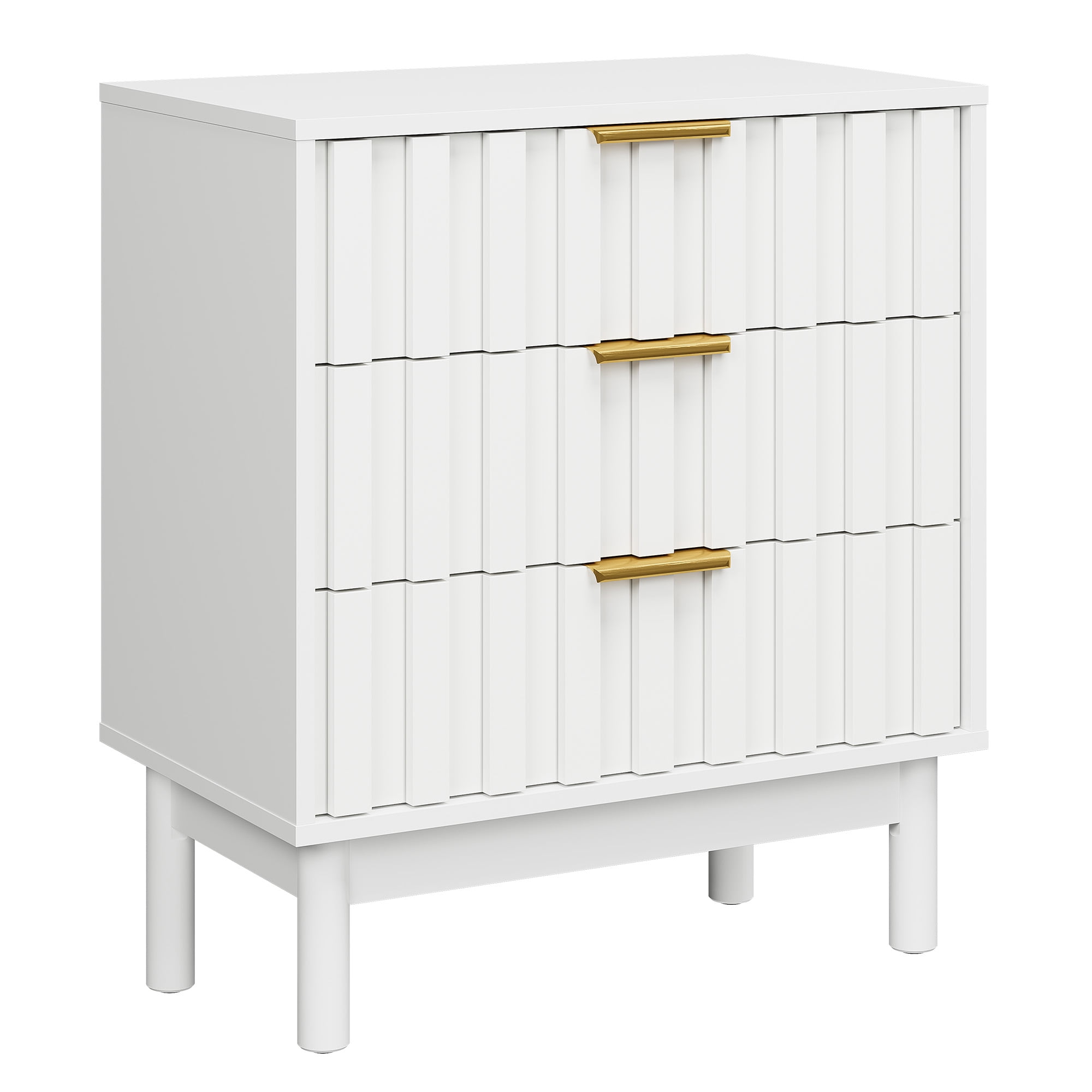 3 Drawer Dresser with Fluted Panel Design, Modern Wood Chest of Drawers with Chic Edge Pull, Large Nightstand Side Table, Wood Storage Organizer for Bedroom, Living Room, Entryway
