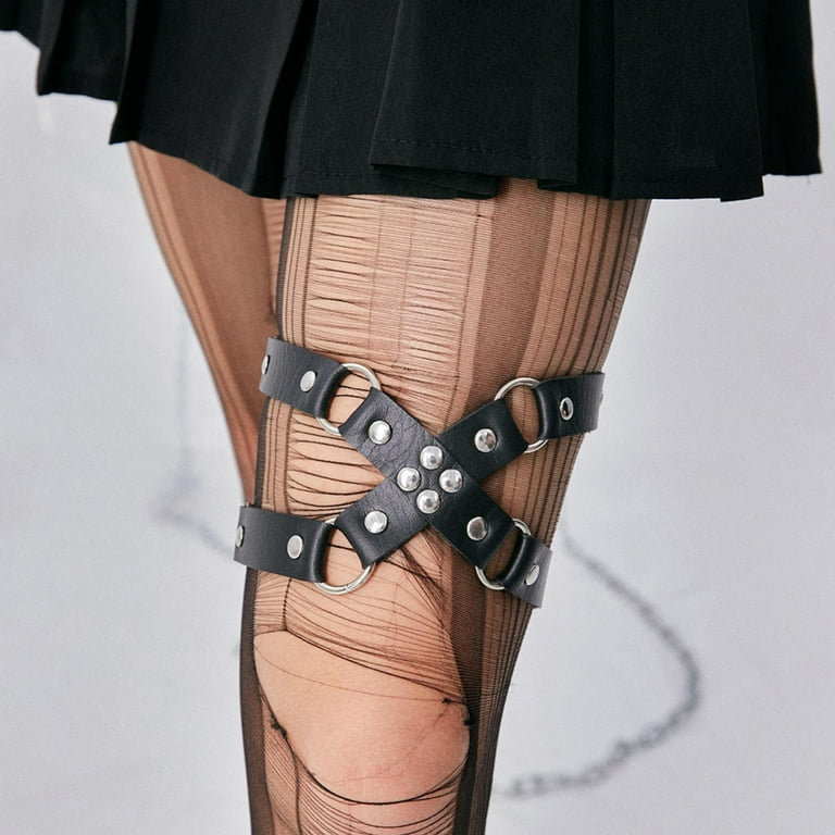Thigh Garter Elastic Garter Belt Elastic Black Gothic PU Leather