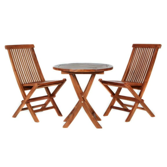 All Things Cedar TS26 Teak Bistro Outdoor Round Table & Folding Chair Set - 26L x 26W x 29H