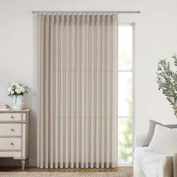 Sand Pinch Pleated Semi Sheer Curtains Textured Linen Blended Light Filtering Window Curtains 84 inch for Living Room Bedroom Patio Pinch Pleat Drapes with Hooks 1 Panel 84" Wx84 L