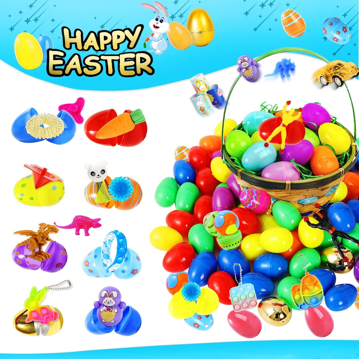200 Pcs Prefilled Easter Eggs with Toys Inside,Easter Basket Stuffers Gifts in Surprise Eggs,Easter Toys Bulk,Easter Egg Hunt,Prizes Classroom Events,Easter Gifts Bulk,Eggs Fillers,Easte Party Favors