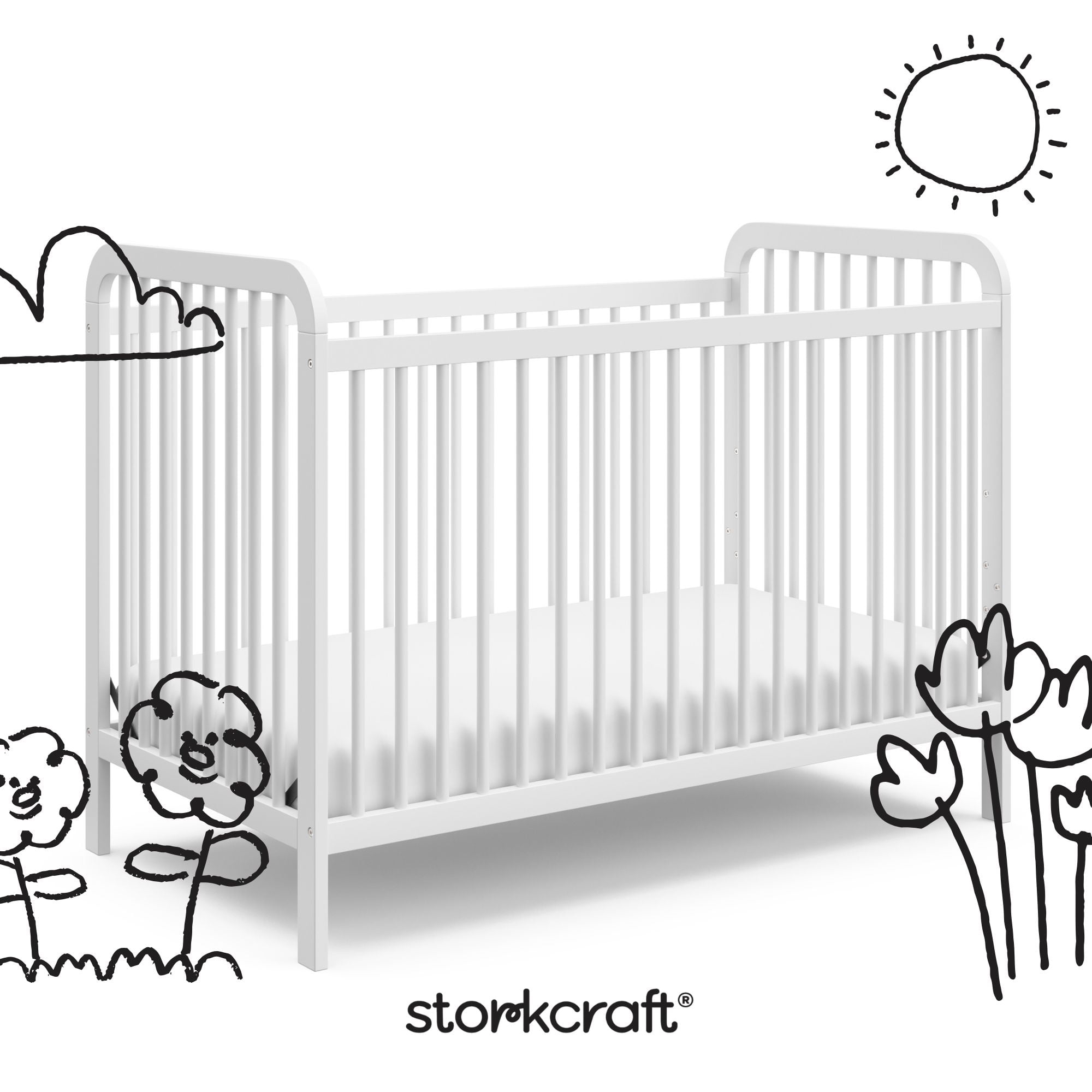 Storkcraft Pasadena 3-in-1 Convertible Baby Crib – GREENGUARD Gold Certified, 100% Solid Wood, Fits Standard Crib Mattress, Converts to Toddler Bed and Daybed, 4 Mattress Heights , White
