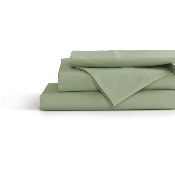 Draps en Percale 100 % Coton Taille Grand, Sauge, Poches Profondes, Ensemble de Draps 4 Pcs - 1 Drap Plat, 1 Drap-Housse à Poches Profondes et 2 Taies d'Oreiller, Linge de Lit Frais et Solide