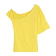 thumbnail image 4 of Aobny Sexy Vacation Tops One shoulder Yellow Women Blouse Elbow-Length Crew Neck Womens Spring Tops 2025, 4 of 5