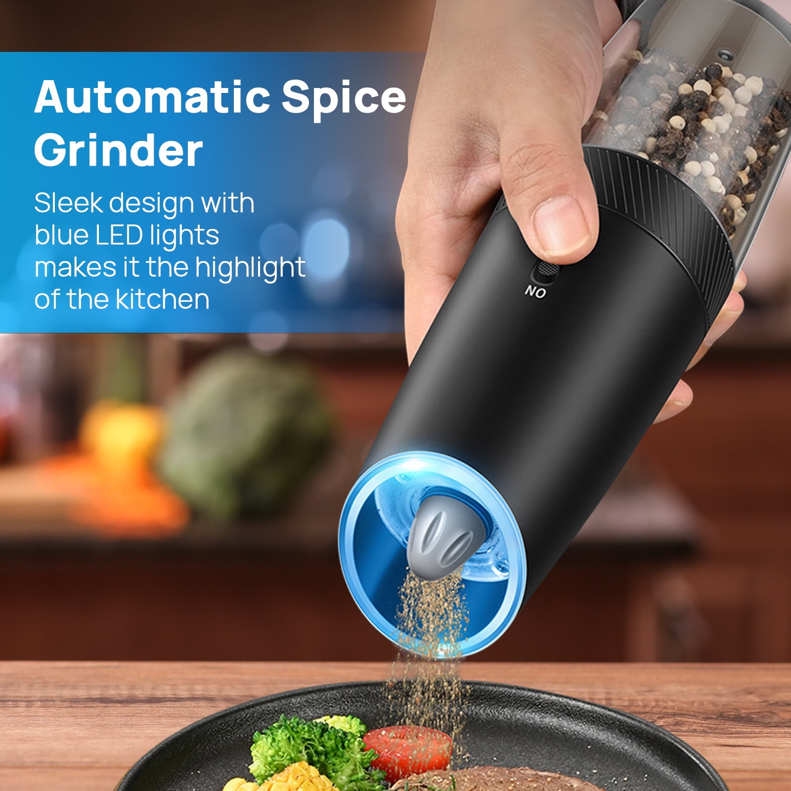 AGCAN Gravity Electric Salt and Pepper Grinder Set, Rechargeable Automatic Salt and Pepper Mill Set with LED Light, One Hand Operated, Adjustable Coarseness, 9 oz Large Capacity, 2 Pack