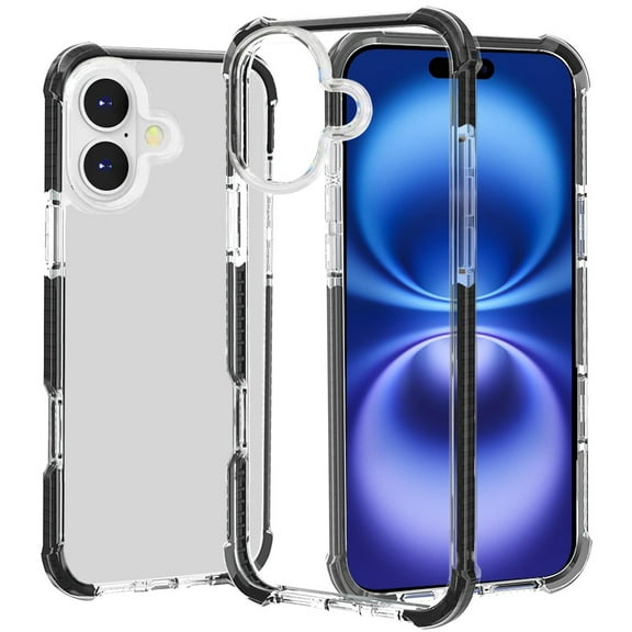 For iPhone 17 Acrylic Tough 2.5mm Transparent ShockProof Hybrid Case Cover - Black