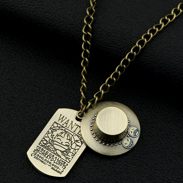Collar de una pieza de Anime, sombrero de paja Luffy y Logo de calavera, colgante con etiqueta de perro, Gargantilla de moda para hombre, accesorios, joyería, figuras de juguete