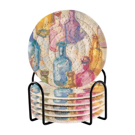 

6 coil coasters 3.94x3.94x0.24 inch water coasters Drink coasters with cup holders Absorbent coasters Heat resistant for bar protection Multicolor Bottle