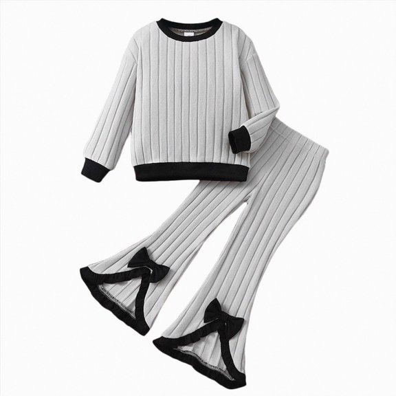 Linfrsh Fall Clothes for Girls Girls Long Sleeve 2 Piece Outfits Graphic Sweatshirt and Sweatpants Set (Grey,4-5 Years)
