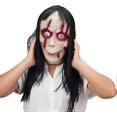 thumbnail image 2 of Máscara MOMO de terror de diablo con pelo largo, disfraz aterrador de Halloween, decoración para fiesta de cosplay espeluznante, 2 of 5