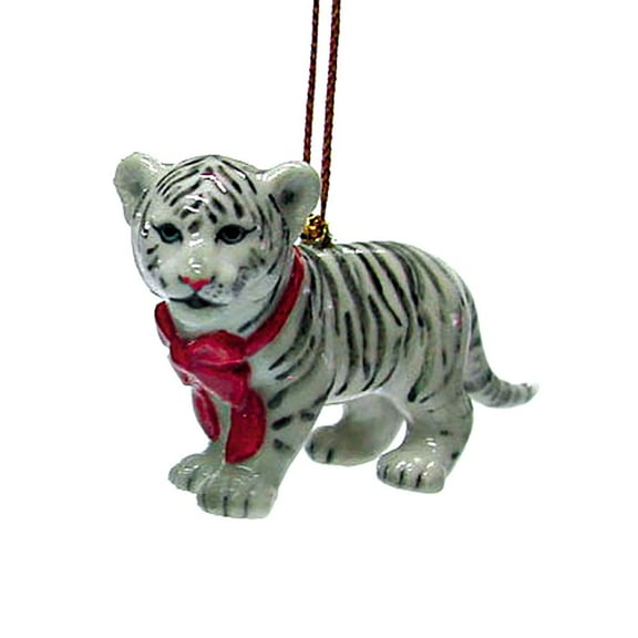 Northern Rose White Tiger Hand-painted - Home Decor Animal Decorative Figurine Birthday Gift - Christmas Ornament Miniature Porcelain Figurine