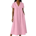 thumbnail image 1 of XiYing Robes pour Femmes, Robe Combinaison Décontractée à Manches Courtes pour Femmes, Col en V Couleur Unie, Coupe Fluide Printemps/été, S-TTG,, 1 of 6