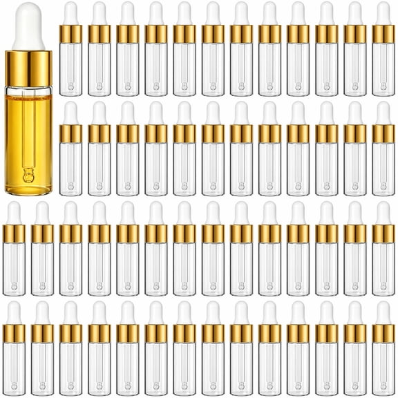 100 Pcs Glass Dropper Bottles, 5 ml/0.17 oz Clear Essential Oil Bottles, Mini Empty Sample Containers with Gold Caps, Portable Sample Vials for Travel, DIY