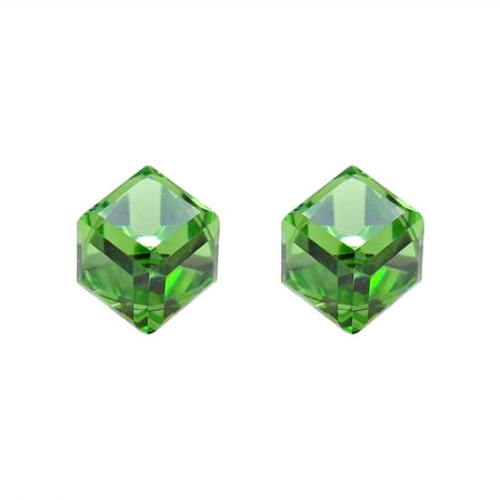 Cube Sterling Silver Earrings - 3.5 mm Green Crystal Cube .925 Sterling Silver Stud Earrings