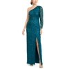 Women Dress Teal Beaded One Shoulder Gown 10