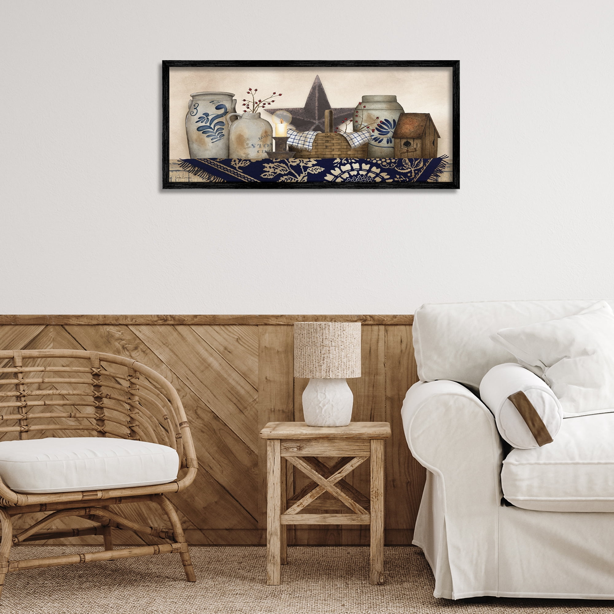 Stupell Industries Rustic Pottery Jars Botanical & Floral Painting Black Framed Art Print Wall Art, 30 x 13