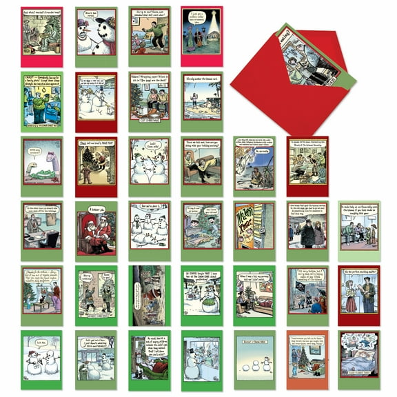 36 Assorted Set Funny Christmas Greeting Cards - A Very Bizarro Holiday - Thirty-Six Noel Joke Missives with Clauses, Elves, and More