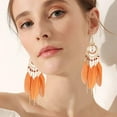 thumbnail image 3 of Mnyotv Earrings for Women Gold Earrings for Women Feather Earrings Bohemian Fringe Tassel Long Drop Dangle Earrings Set with Design Flat Back Stud Earrings Orange, 3 of 5