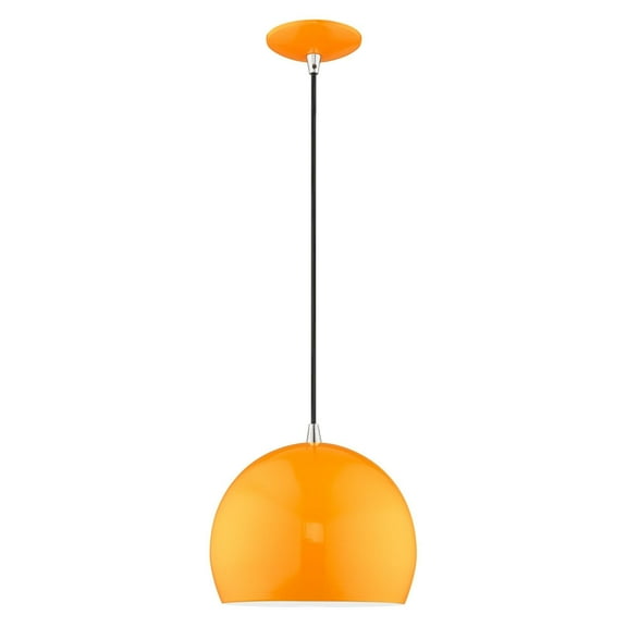 Livex Lighting 1-Light Modern Metal Single Pendant with Shade in Shiny Orange