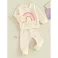 thumbnail image 4 of 2PCS Baby Girls Fall Outfits 6 12 18 24M 3T Long Sleeve Rainbow Print Sweatshirt + Pants Set Toddler Clothes, 4 of 10