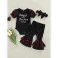 thumbnail image 2 of Infant Baby Girl 3Pcs Outfit Letter Print Short Sleeve Romper + Heart Mesh Flared Trousers + Bow Headband Outfits, 2 of 9