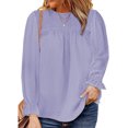 thumbnail image 1 of Top de mujer con diseño de tejido de gasa de Color puro con correa trasera, blusa con mangas abullonadas para vacaciones de otoño, morado XXL, 1 of 6
