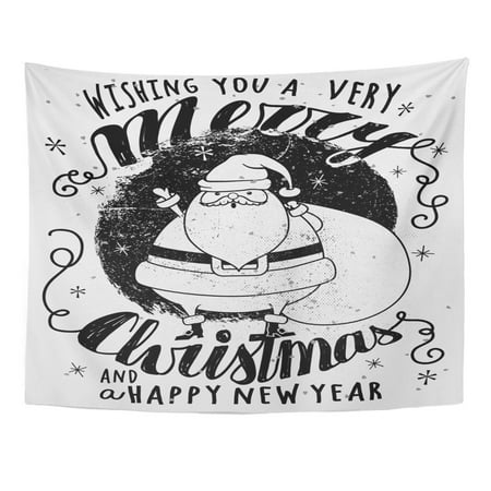 UFAEZU Santa Clause Greeting Monochrome Christmas and New Year with Cute Wishing All The Best Wall Art Hanging Tapestry Home Decor for Living Room Bedroom Dorm 51x60 (The Best Dorm Rooms)