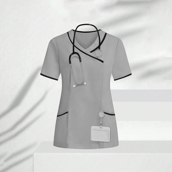 Vmvidoty Medical Women's Scrub Top V-Neck Modern Classic Fit with 3 Pockets, Ultra Soft and 2-Way Stretch Fabric Gray S